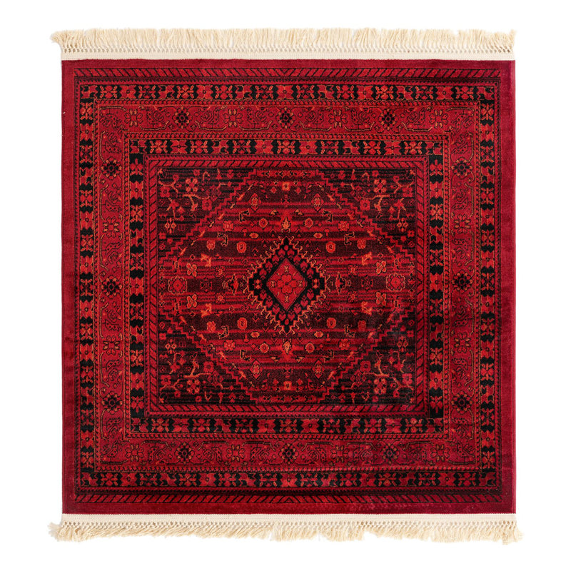 Tapis oriental rouge Amro, Carré 4 pi 1 po