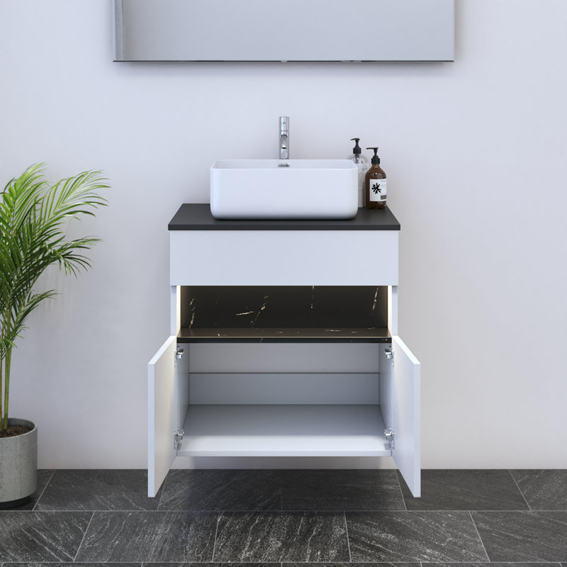 Meuble-lavabo simple avec comptoir 23,6 po Lieke, Noir