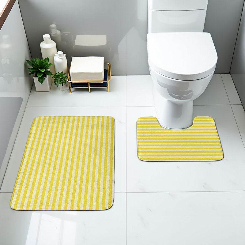  Tapis rayé pour salle de bain 2 pièces