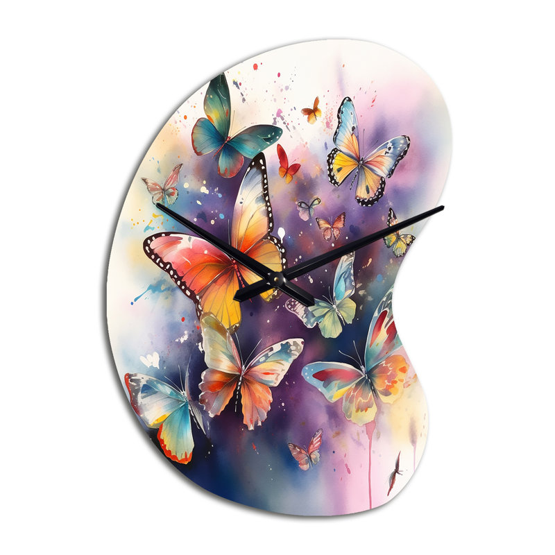 Papillons mauves dans l'air - Horloge murale moderne en forme unique, horloge murale mauve, Petit