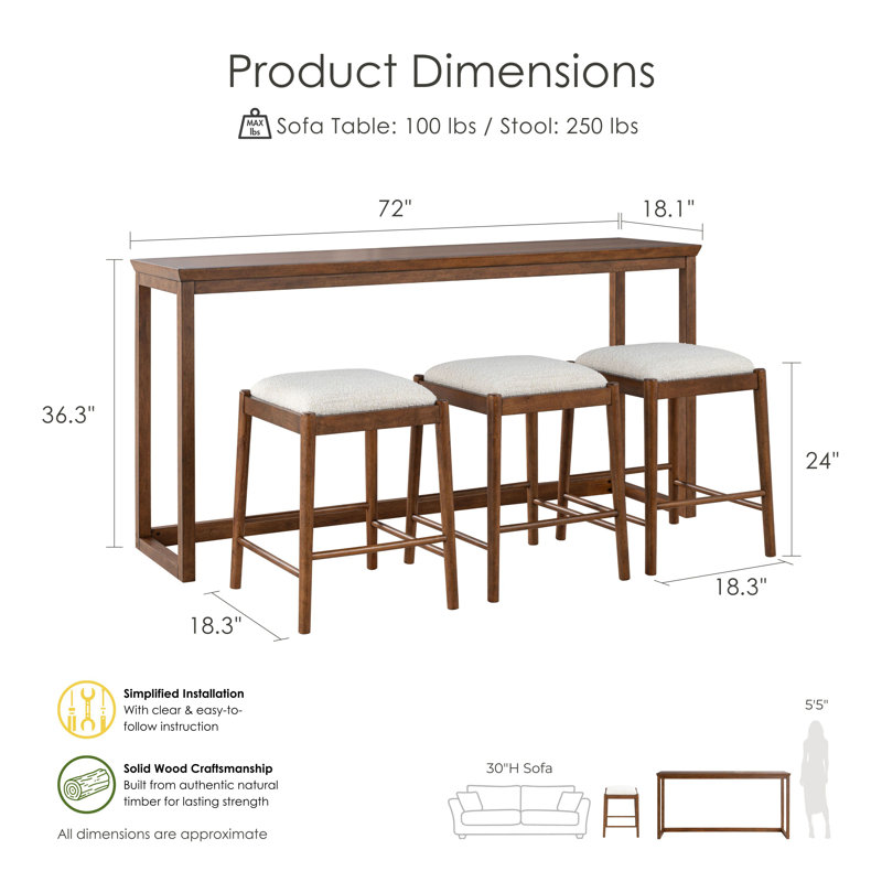 Oberlander 4-Piece Sofa Table With Stools Set