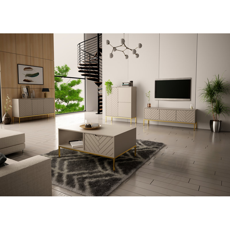 Rodrico Coffee Table with Storage, Cashmere, Gold