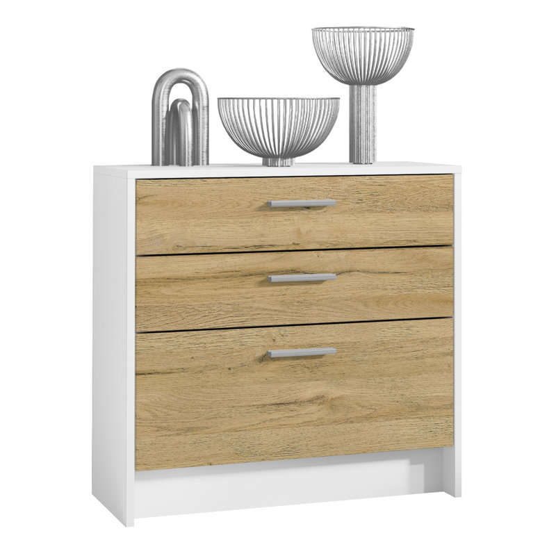 Mccallister 76 cm W Chest of 3 Drawers, White/Natural Oak