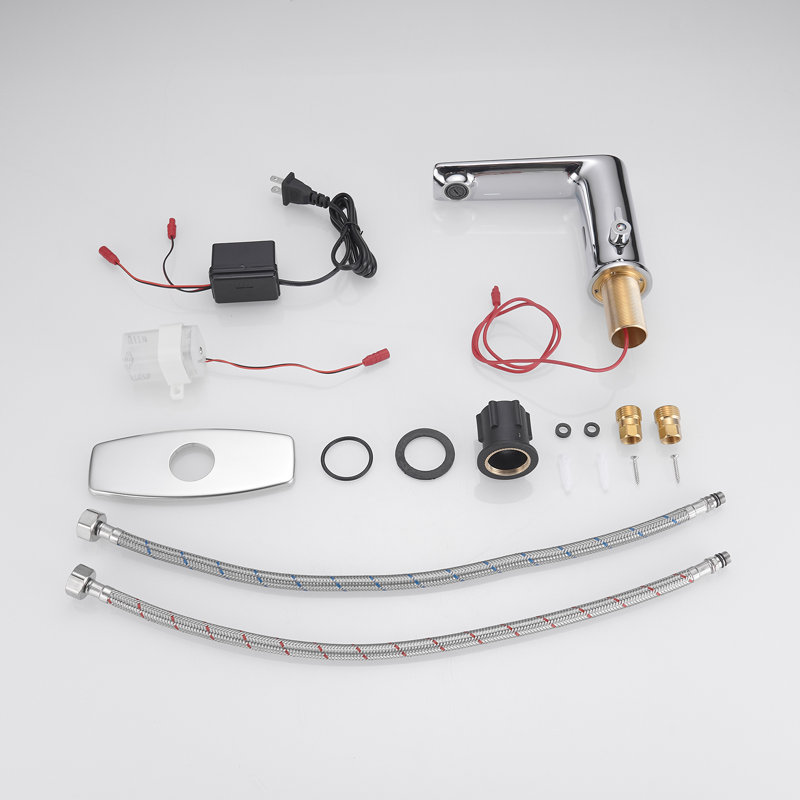 Robinet de salle de bain automatique à trou unique sans contact à arche haute avec soupape de mélange de température en chrome poli