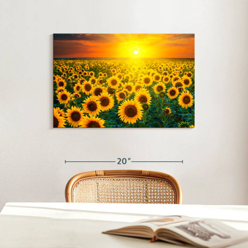 Alvord, coucher de soleil avec tournesols, H 16 po x l 24 po