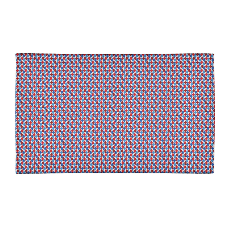 Tapis de zone rouge/bleu fait main géométrique, Rectangle 2 pi x 3 pi