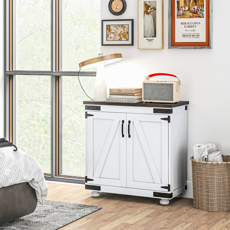 Buffet Buffet, moderne avec tablette réglable et porte de grange, tablette de porte de rangement blanc et brun vieilli, blanc / brun, l 31,1 po x P 15,4 po