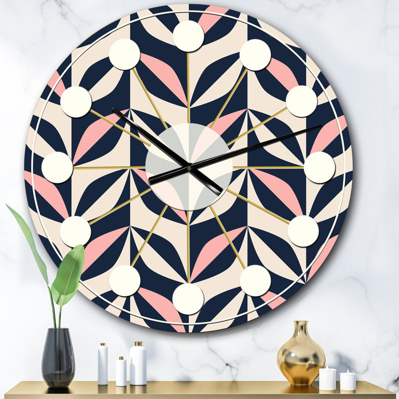 Horloge murale florale rétro motif botanique II - Mid-Century moderne, Surdimensionné