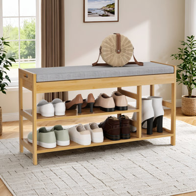 Banc de rangement pour chaussures 7 paires en bambou naturel, brun ou blanc Vilmos