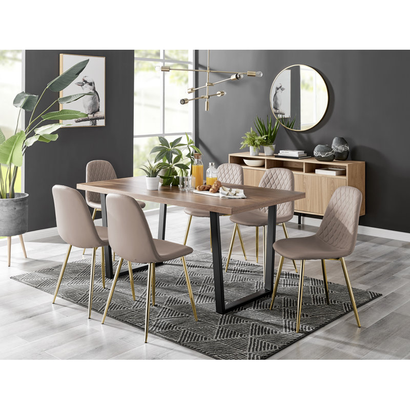 Corova 6 - Person Dining Set, Cappuccino/Golden