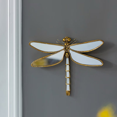 Dragonfly Shaped Accent Mirror with Golden Finish