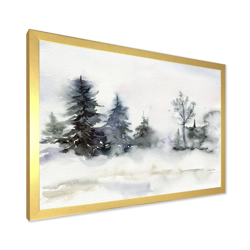 «Christmas Minimalistic Forest Landscape and Snow - Floater Frame, peinture sur toile», Toile encadrée d'or