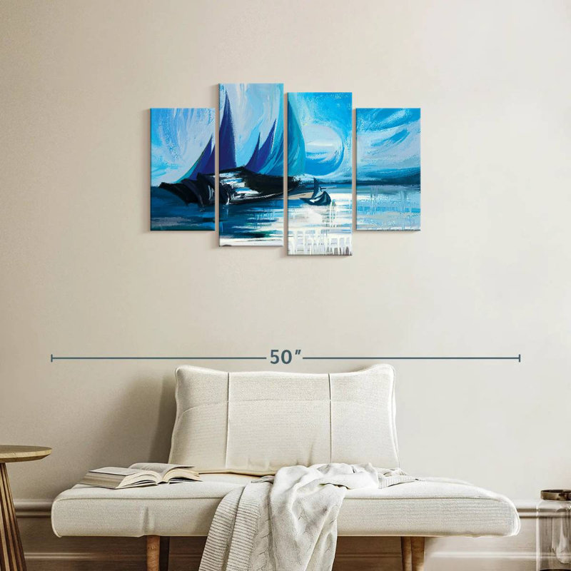 Avery, voiliers, paysage abstrait, H 22 po x l 36 po