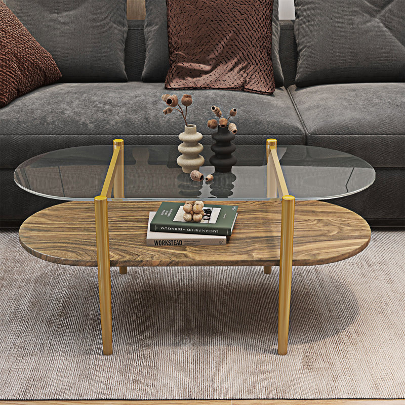 Table basse ovale avec tablette