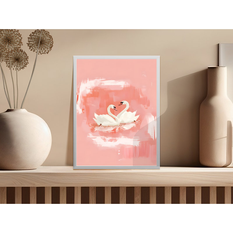 Swan Wall Art, Pink Wall Decor, Swan Lake Art, Framed Wall Art, Swan Print, Elegant Home Decor, Love Swans Artwork