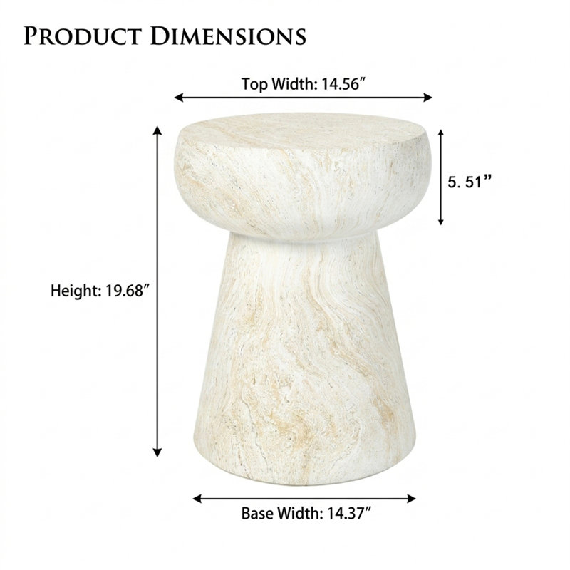 Table d'appoint d'extérieur champignon, table d'appoint moderne en béton MGO, tabouret de jardin en pierre texturé pour balcon de patio