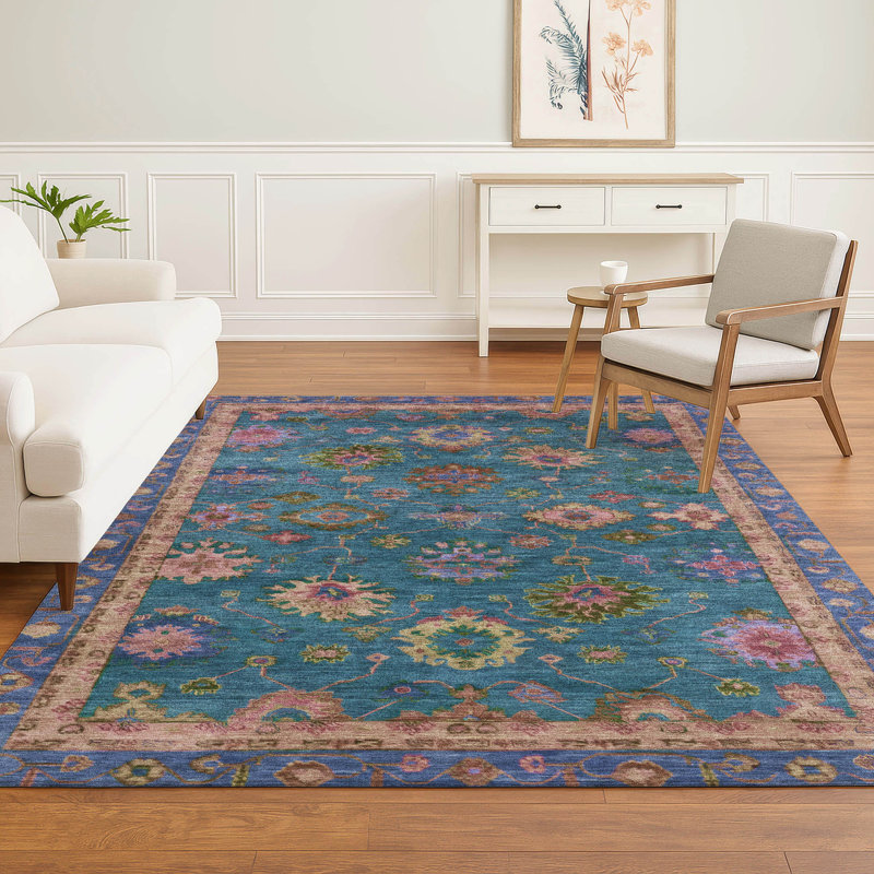 Premium Machine Washable Mayfield AMF2046 Global Rug, 2'6" x 3'10", Teal