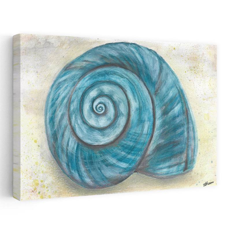 «Blue Spiral Shell», art mural côtier abstrait, H 24 po x l 36 po