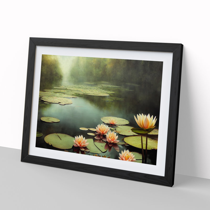Misty Water Lily Pond - Framed Print, Black Framed, 46cm H x 64cm W
