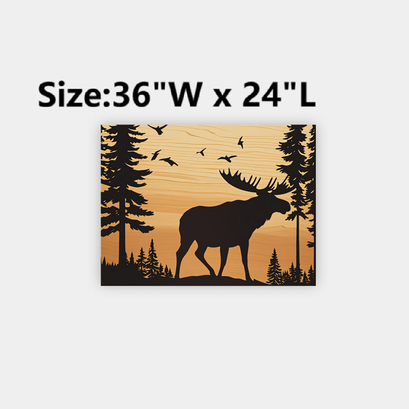 Silhouette rustique de forêt d'orignaux, cadre en bois à l'arrière, art mural, l 36 x L 24