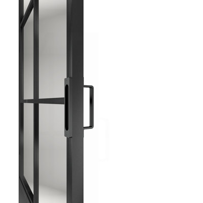 42 in. x 84 in. 3/4 Lites Frosted Glass Black Steel Frame Interior Sliding Barn Door with Hardware Kit and Door Handle
