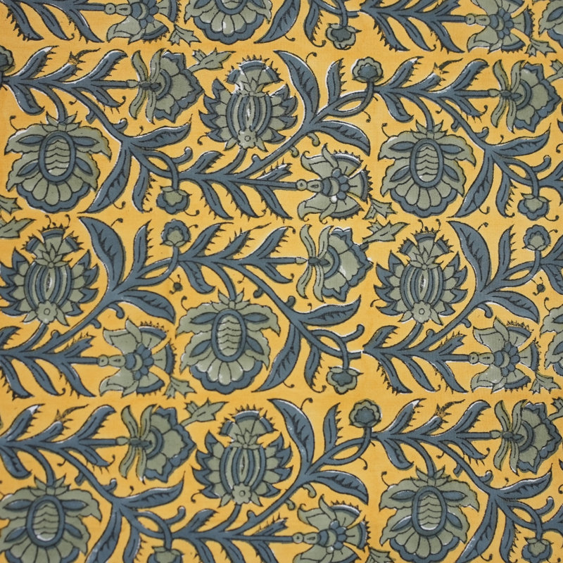 Housse de table moutarde à motif floral imprimé à la main, Jaipuri Jaal, jaune, L 72 po x L 140 po
