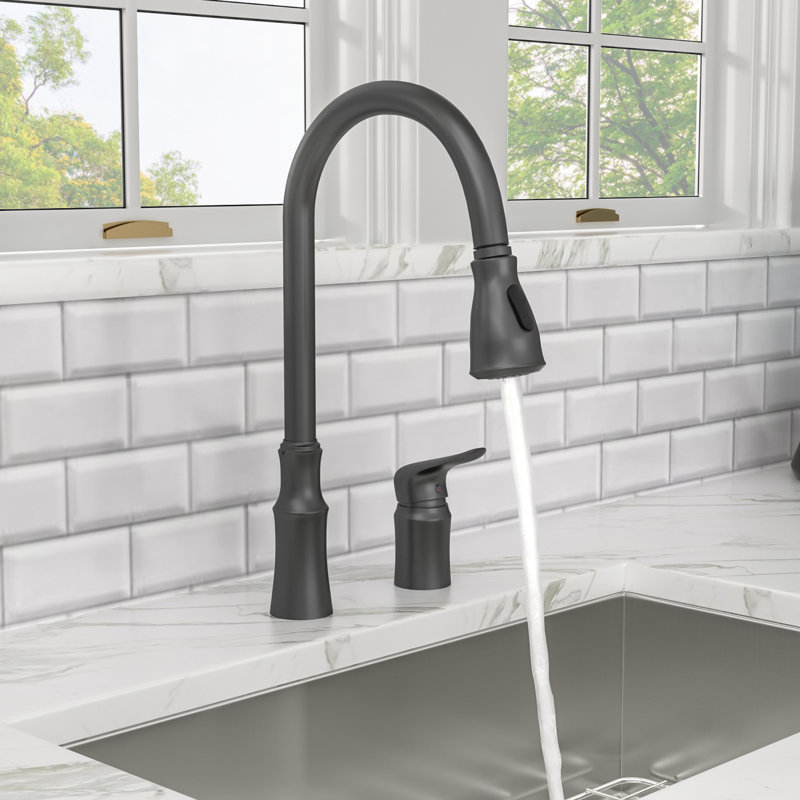 Elegant Farmhouse Single Handle Pull Down Kitchen Faucet, Black