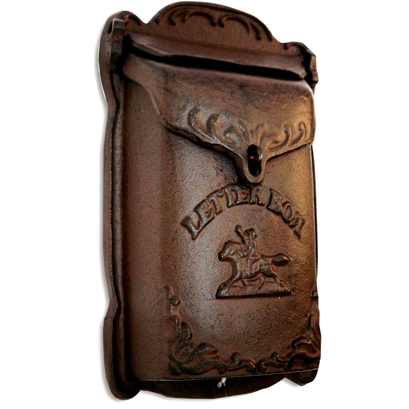 Cara Antique Brown Cast Iron Lockable Wall Mounted Mailbox