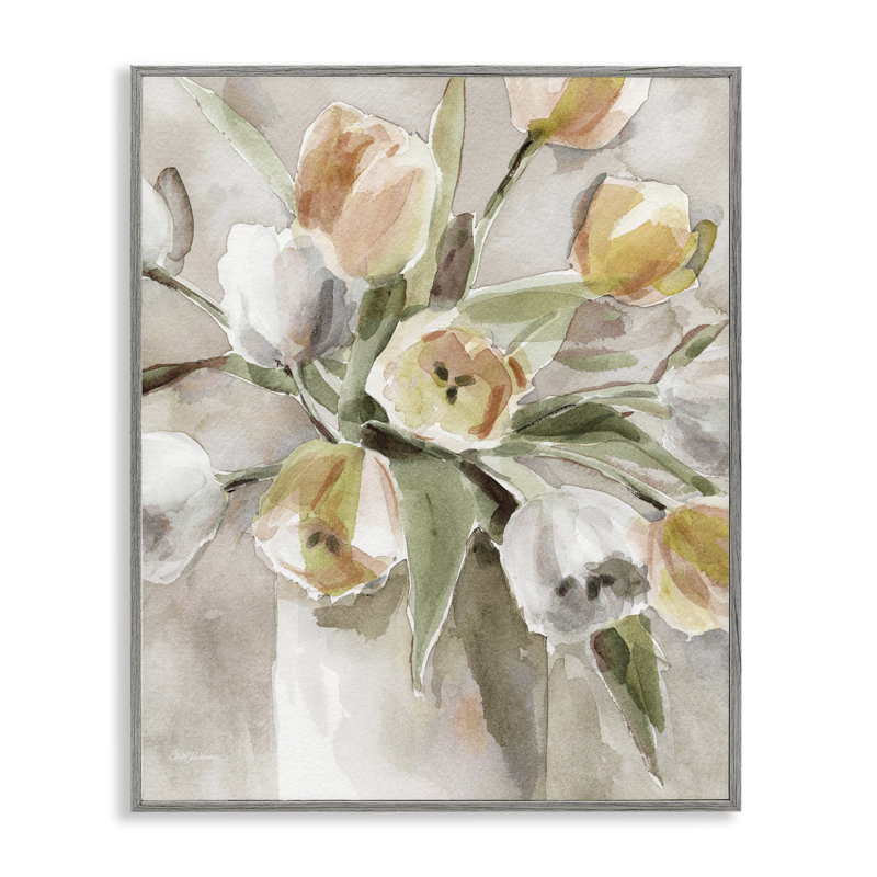 «Peachy Tulips Vase», estampe numérique de Carol Robinson, H 14 po x l 11 po, Estampe numérique Farmhouse