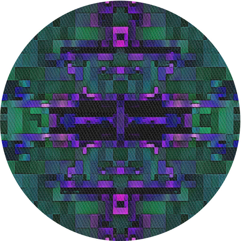 Motif géométrique mauve/vert Tapis décoratif, Rond 7 pi