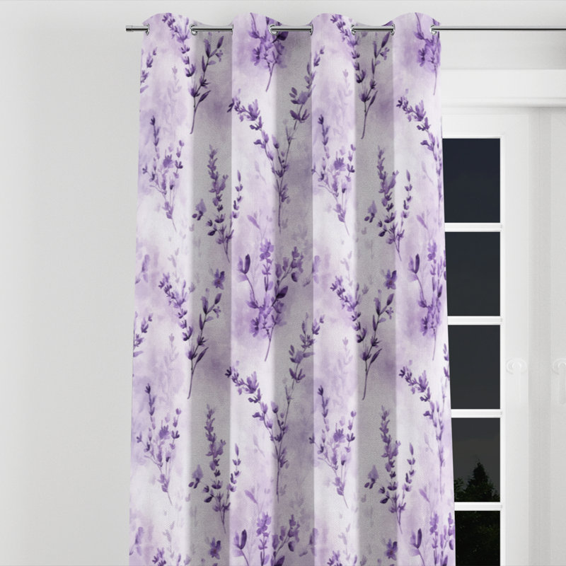 Country Farmhouse Velvet Curtains - Floral Lavender Breeze Grommet Curtain - 1 Panel, 52" W x 90" L, Silver Grommets