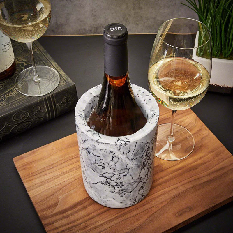 Engraved White Marble Wine Bottle Chiller, Yes