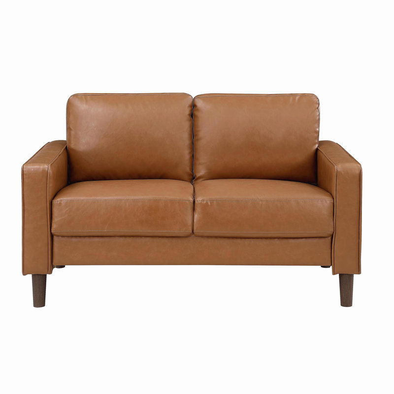 Canapé confortable à dossier rembourré et moderne en similicuir brun, Brun, H 33,5 po x l 54 po x P 32,5 po, 2