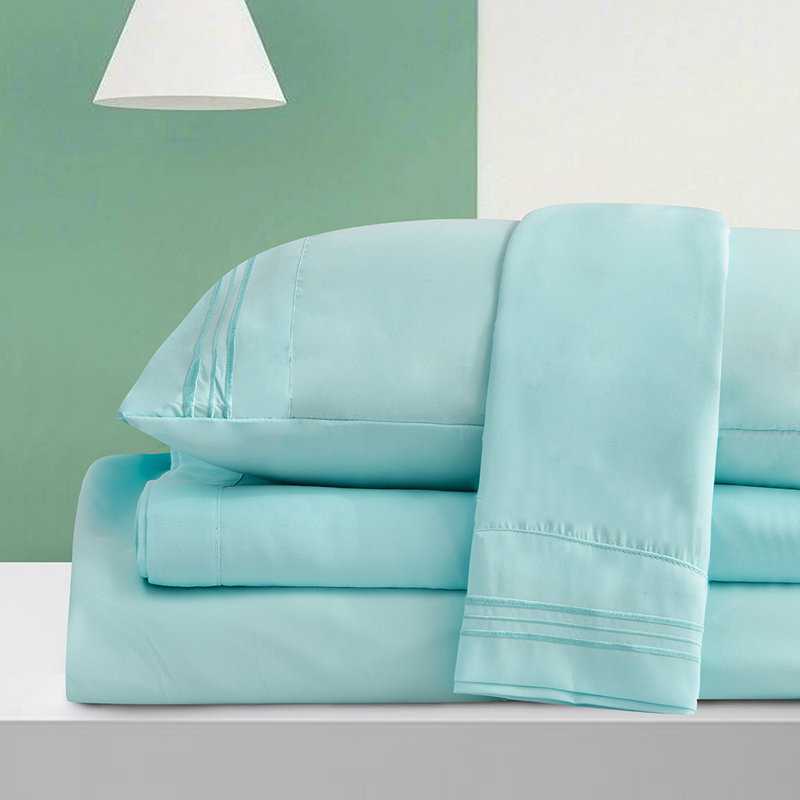 Ensemble de draps en rayonne de bambou , Turquoise, Ensemble de draps divisés très grand lit avec 2 