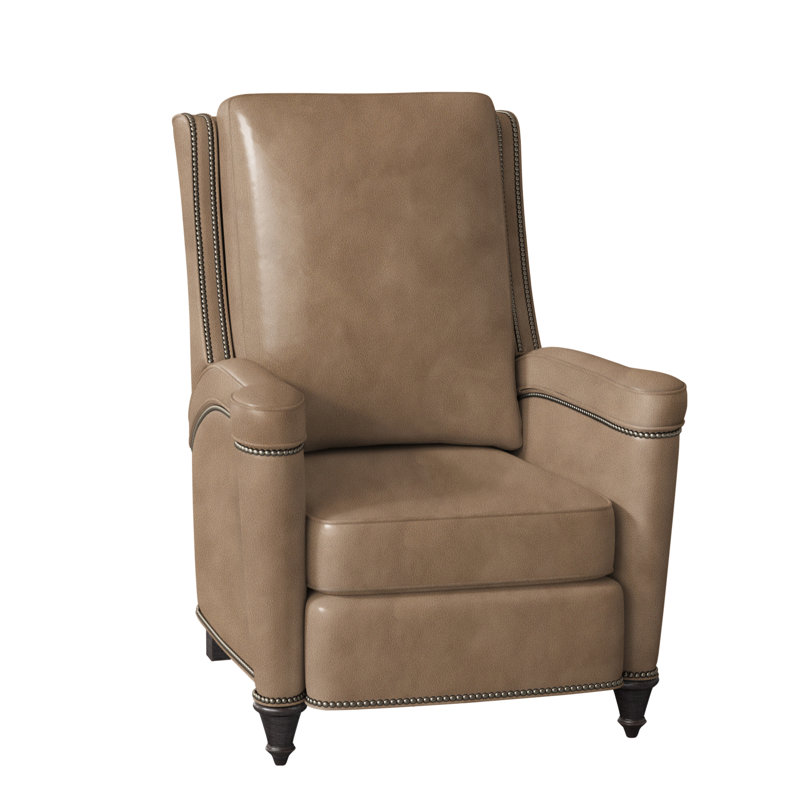 Mayes Recliner, Aline Light Gray Stonewash Genuine Leather, Gunmetal, Plantation