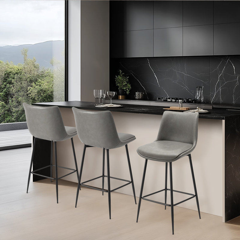 Ensemble de 3 tabourets de bar et de comptoir revêtus de similicuir, Gris