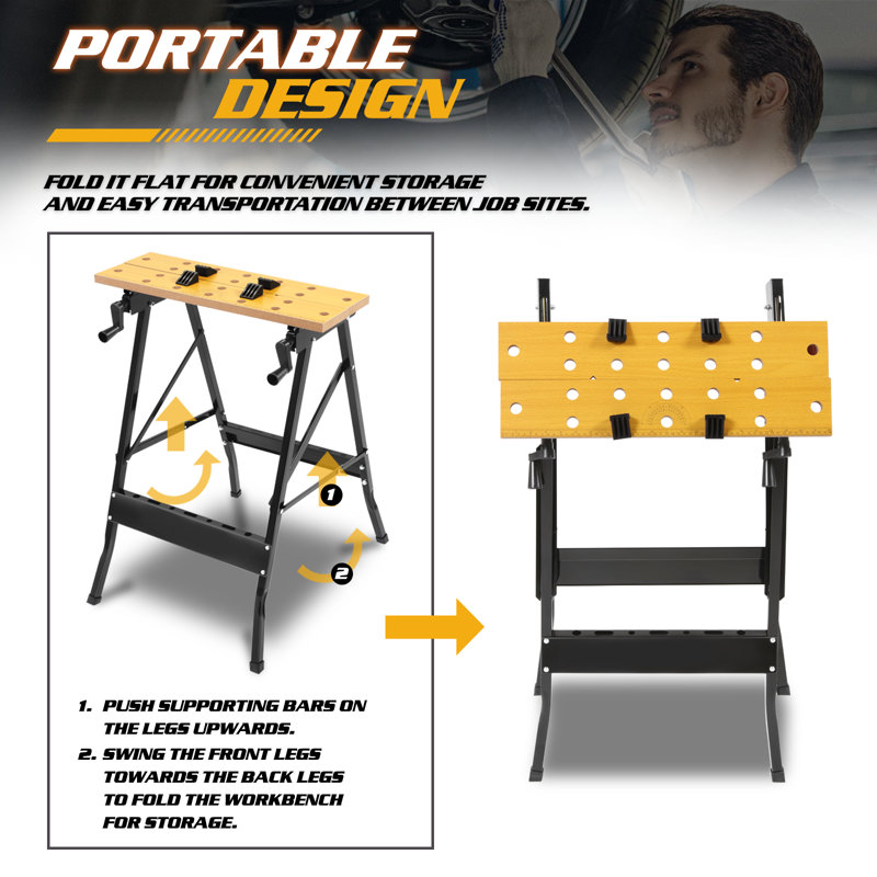 Adjustable Foldable Workbench Measuring Tools & Storage Portable Multi-Purpose Bench For Garage