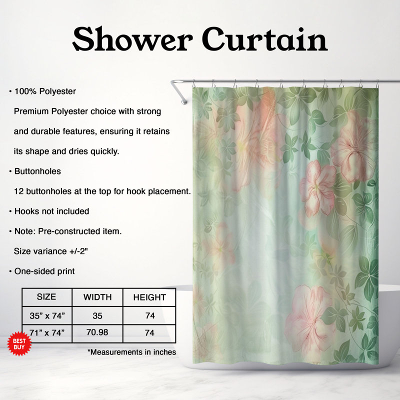 Rideau de douche standard 1 pièce Timeless Floral Art, H 74 po x l 71 po