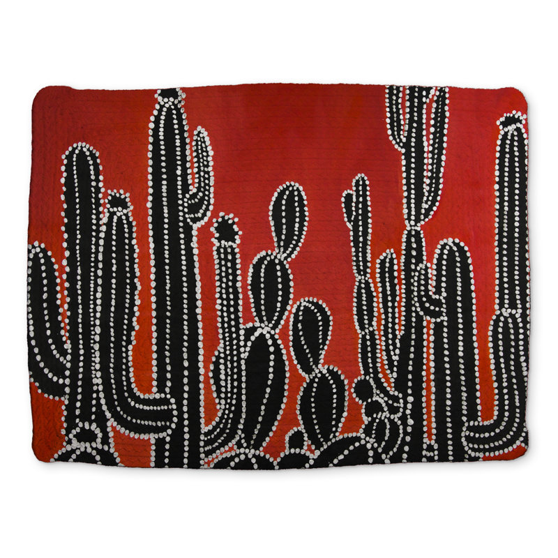 Black Tall Cactus Floral Retro Braided Polyester Placemat