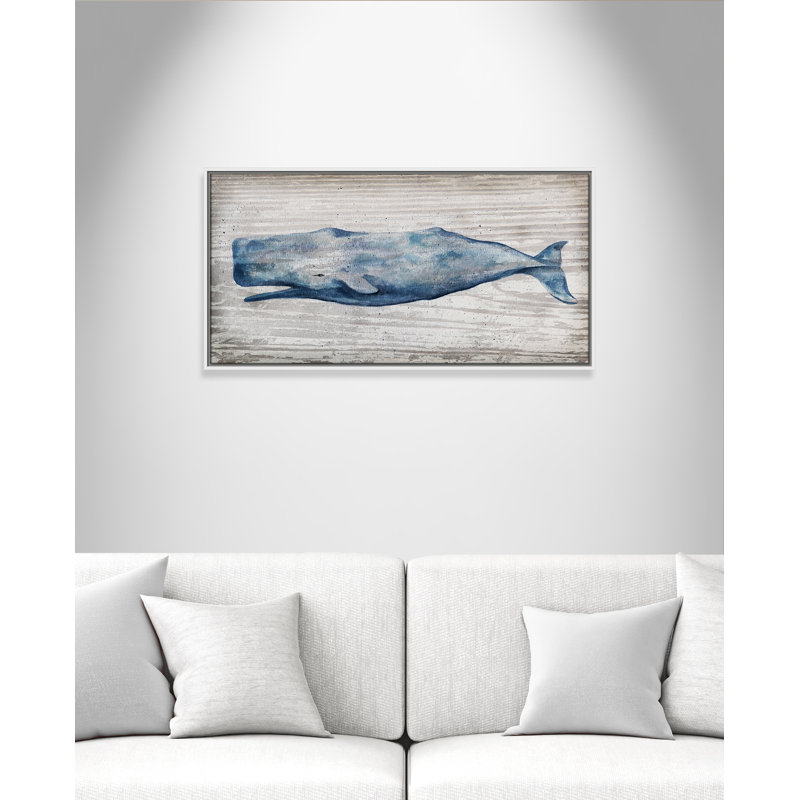 Baleine bleue Brannen - reproduction de cadre photo, H 19,5 po x l 37,5 po, Toile avec cadre flottant, White
