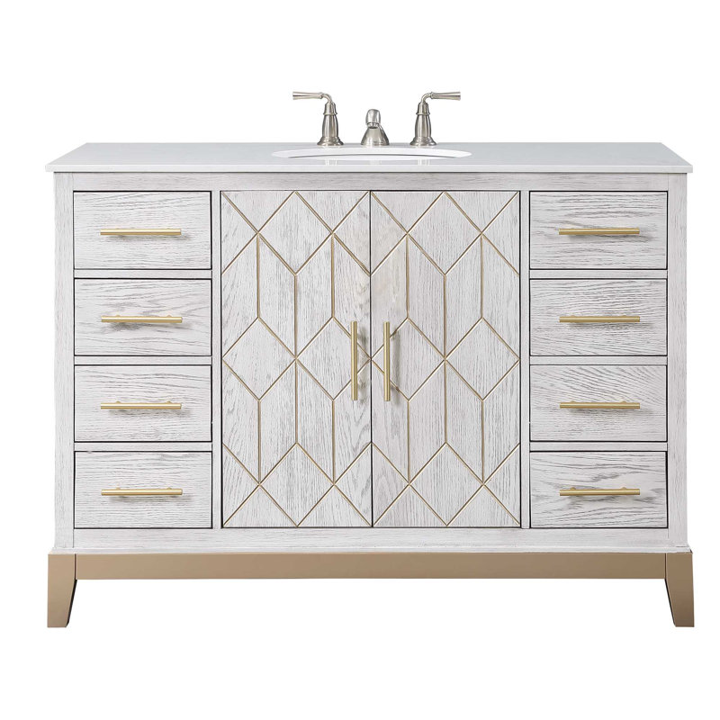 Charice 48 po X P 22 po D Meuble-lavabo gris brossé avec comptoir en marbre blanc et lavabo blanc