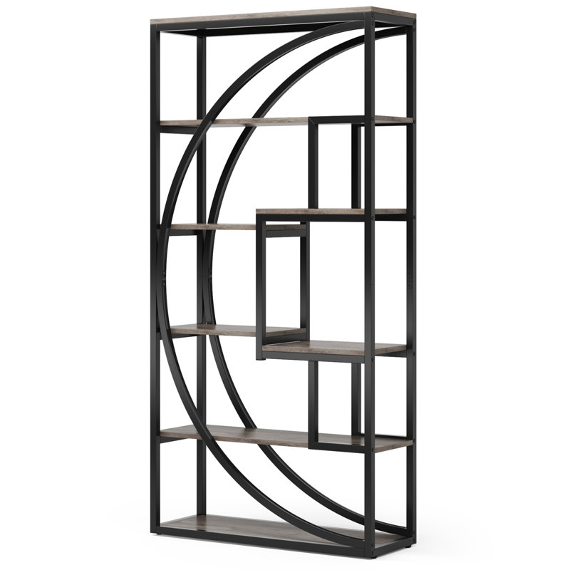 70.47"Height Industrial 5-Tier Vintage Gray Etagere Bookshelf With 8 Open Shelves Organizer For Living Room, Gray