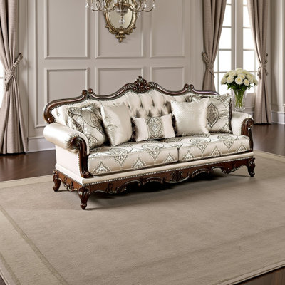 Vera 90 Inch Sofa, Button Tufted, Rolled Arms, Solid Wood