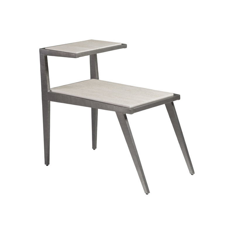 Adamo Contemporary Beige Stone and Metal Rectangular Side Table