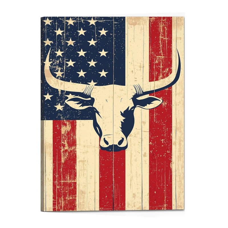 «Longhorn Cow», art patriotique sur toile, drapeau occidental rétro de 18 po x 24 po