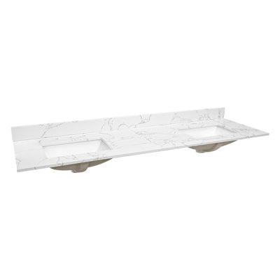 73"Engineered Marble Bathroom Vanity Top With Double Sinks