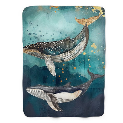 Watching Whales - 1 Piece Premium Sherpa Blanket Throw Blanket