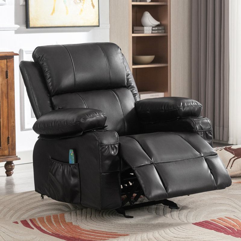 Fauteuil inclinable à bascule pour adultes avec 2 porte-gobelets, port de charge USB doux avec massage manuel et chaleur
