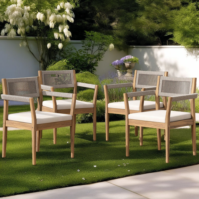 Ensemble de chaises de salle à manger en bois d'acacia de qualité supérieure - Ensemble de 4 cordes résistantes aux intempéries