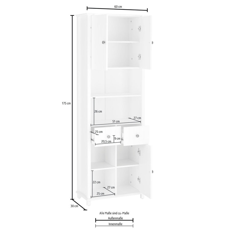 Aaeedah Solid Wood Freestanding Linen Cabinet, Natural Brown